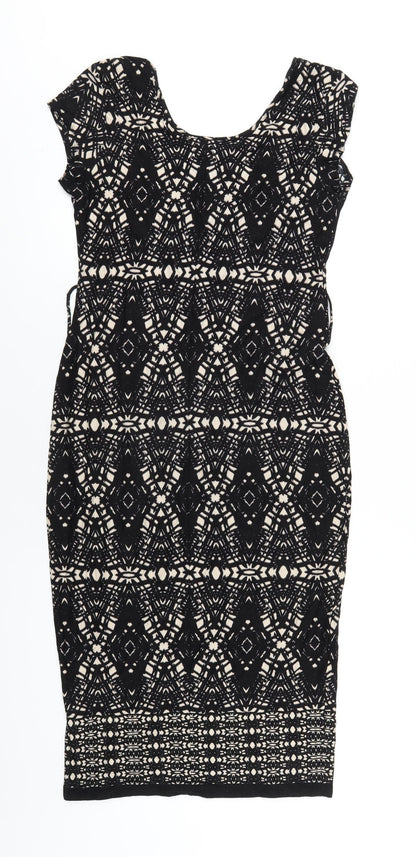 Wallis Womens Black Geometric Viscose Bodycon Size S Scoop Neck Pullover