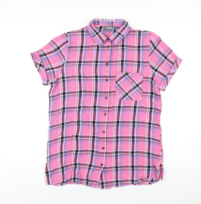 Studio Womens Pink Plaid Cotton Basic Button-Up Size 12 Collared