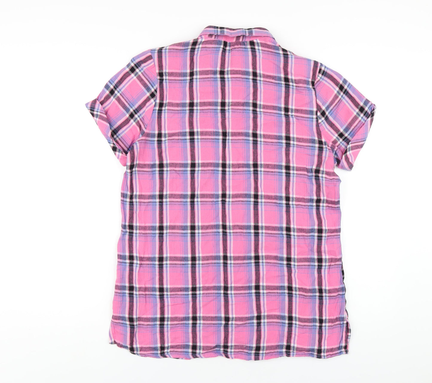 Studio Womens Pink Plaid Cotton Basic Button-Up Size 12 Collared