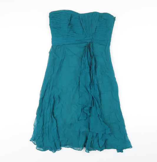 Coast Womens Green Silk A-Line Size 12 Sweetheart Zip