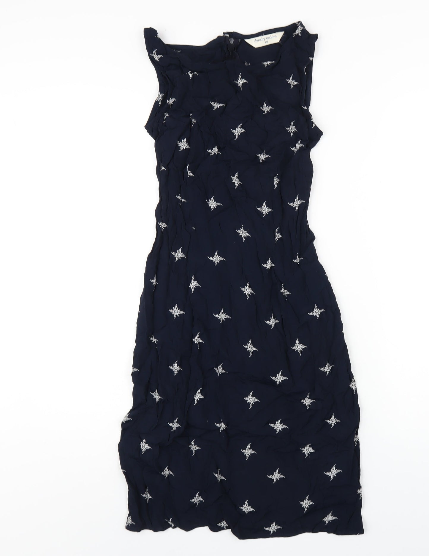 Dorothy Perkins Womens Blue Geometric Polyester A-Line Size 10 Round Neck Zip