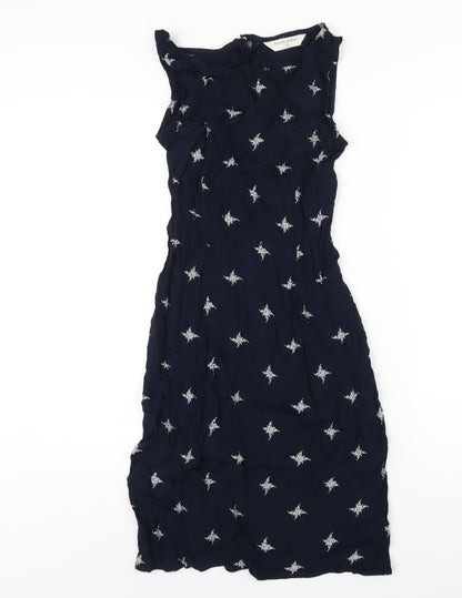 Dorothy Perkins Womens Blue Geometric Polyester A-Line Size 10 Round Neck Zip