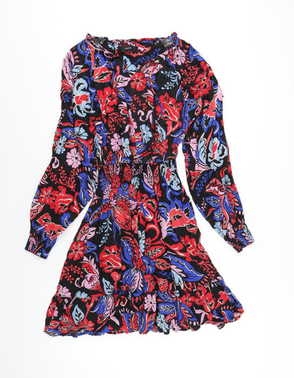 NEXT Womens Multicoloured Geometric Viscose A-Line Size 14 V-Neck Pullover