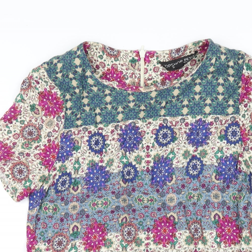 Topshop Womens Multicoloured Geometric Viscose A-Line Size 4 Round Neck Zip