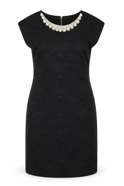 Exhibit Womens Black Polyester A-Line Size 14 Scoop Neck Zip - Beaded Neckline