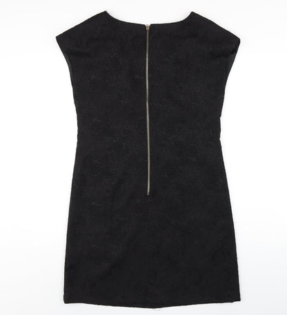 Exhibit Womens Black Polyester A-Line Size 14 Scoop Neck Zip - Beaded Neckline