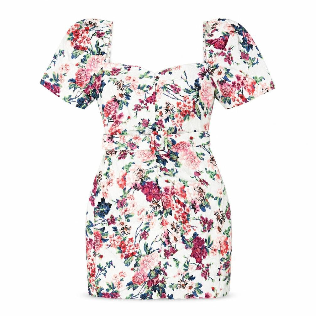 Zara Womens Multicoloured Floral Viscose Bodycon Size L Square Neck Zip