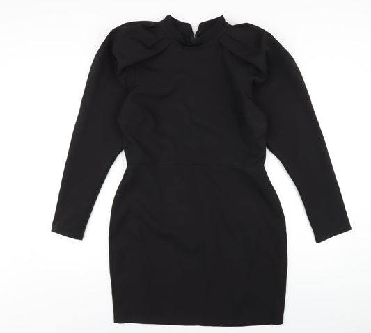 ASOS Womens Black Polyester A-Line Size 12 Mock Neck Zip