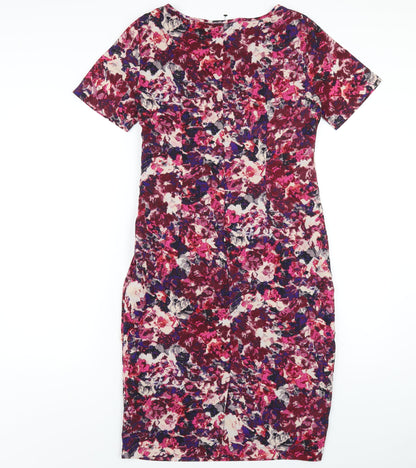 Marks and Spencer Womens Multicoloured Geometric Polyester Bodycon Size 8 Round Neck Zip