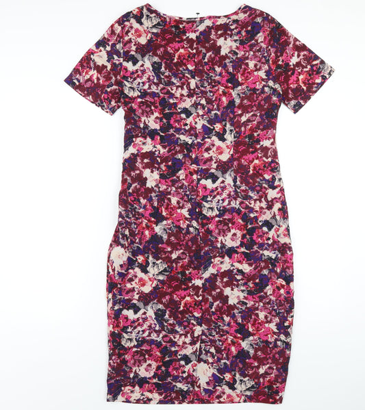 Marks and Spencer Womens Multicoloured Geometric Polyester Bodycon Size 8 Round Neck Zip