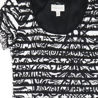 Ronni Nicole Womens Black Geometric Polyester Bodycon Size 8 Round Neck Pullover