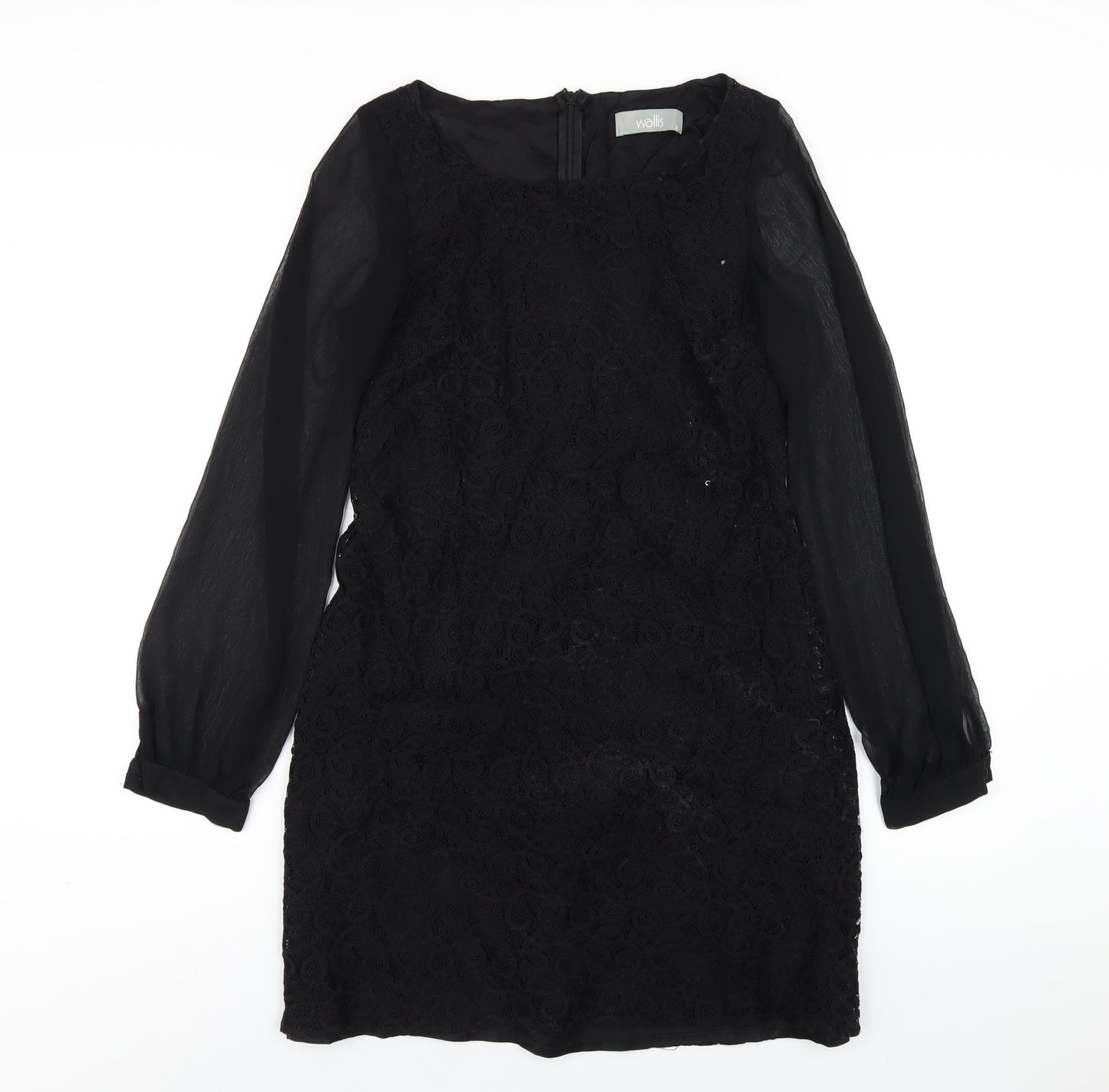 Wallis Womens Black Cotton A-Line Size 8 Round Neck Zip