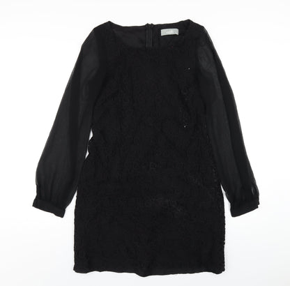 Wallis Womens Black Cotton A-Line Size 8 Round Neck Zip