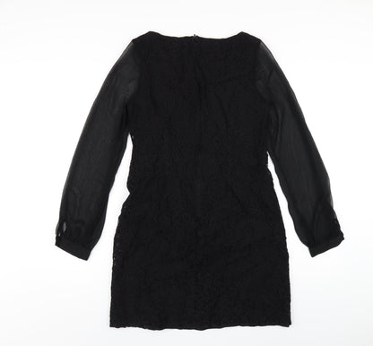 Wallis Womens Black Cotton A-Line Size 8 Round Neck Zip