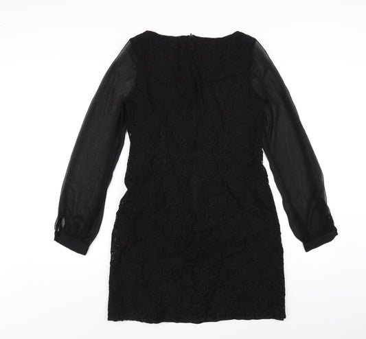 Wallis Womens Black Cotton A-Line Size 8 Round Neck Zip