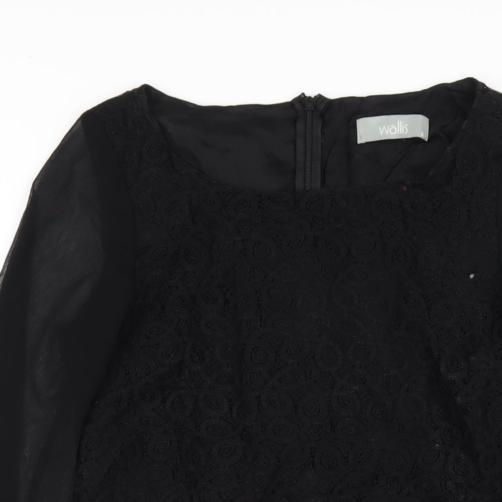 Wallis Womens Black Cotton A-Line Size 8 Round Neck Zip