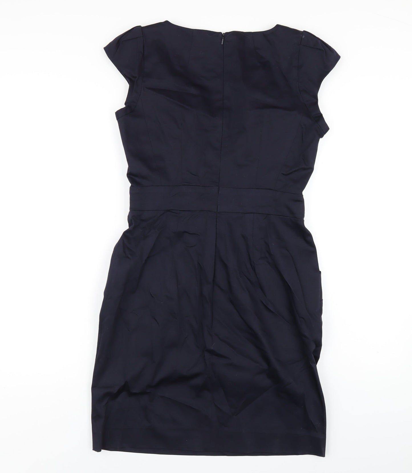 French Connection Womens Blue Cotton Pencil Dress Size 12 Square Neck Zip