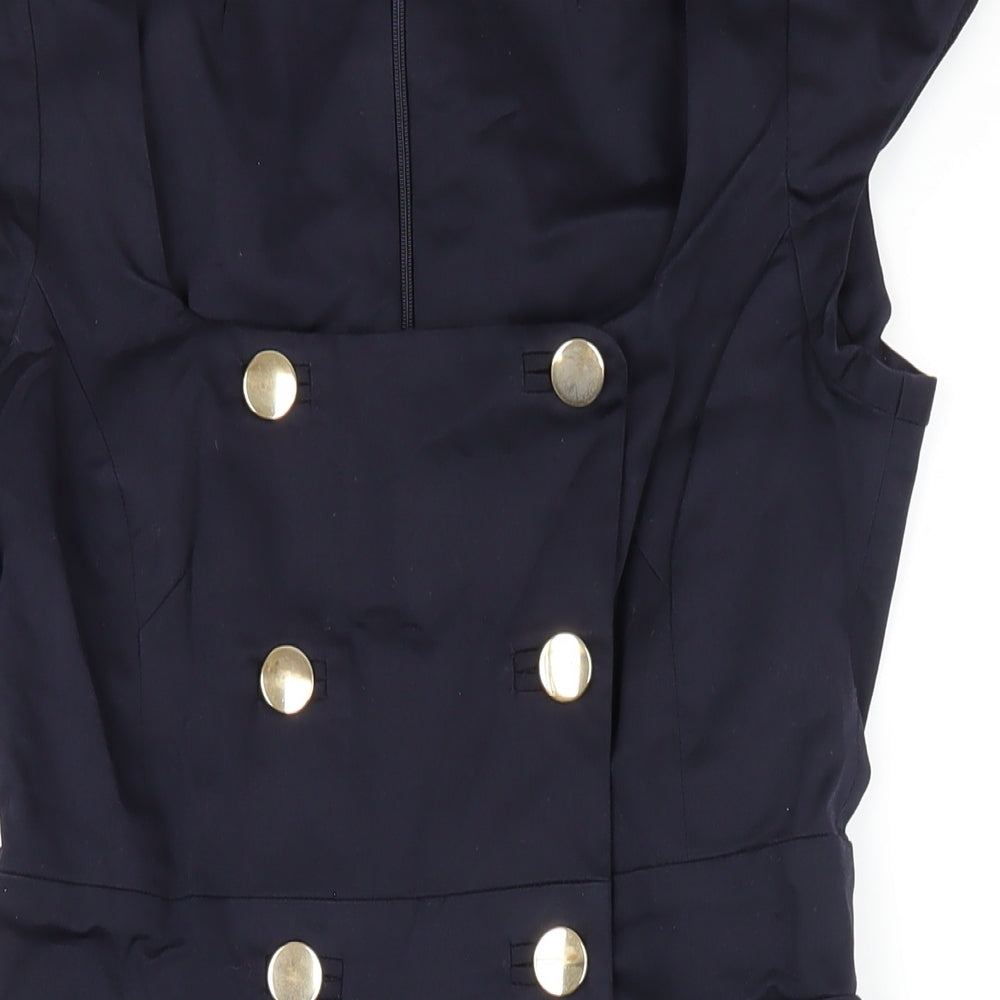 French Connection Womens Blue Cotton Pencil Dress Size 12 Square Neck Zip