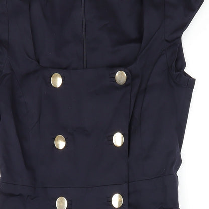 French Connection Womens Blue Cotton Pencil Dress Size 12 Square Neck Zip