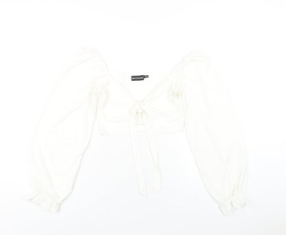 Womens UK Size 6 PRETTYLITTLETHING White Cropped T-Shirt