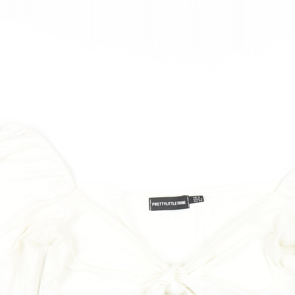 Womens UK Size 6 PRETTYLITTLETHING White Cropped T-Shirt