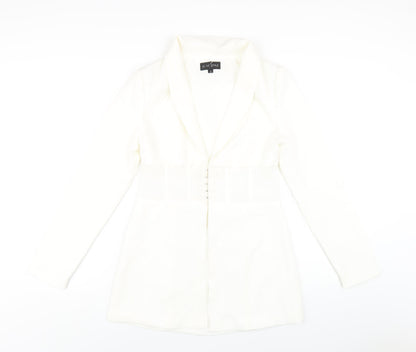 In the Style Womens White Polyester Jacket Dress Size 10 Collared Hook & Eye
