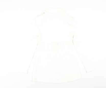 In the Style Womens White Polyester Jacket Dress Size 10 Collared Hook & Eye