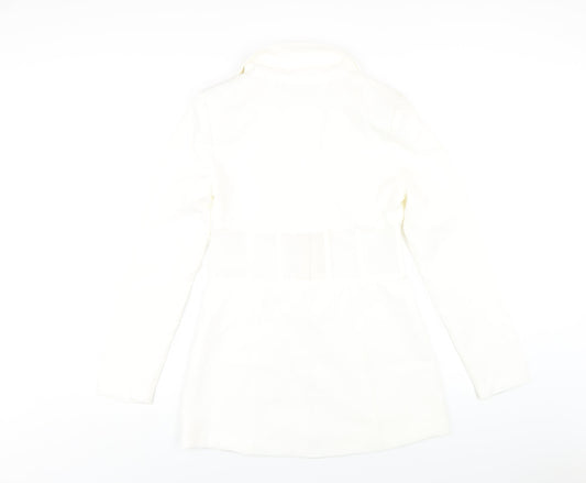 In the Style Womens White Polyester Jacket Dress Size 10 Collared Hook & Eye