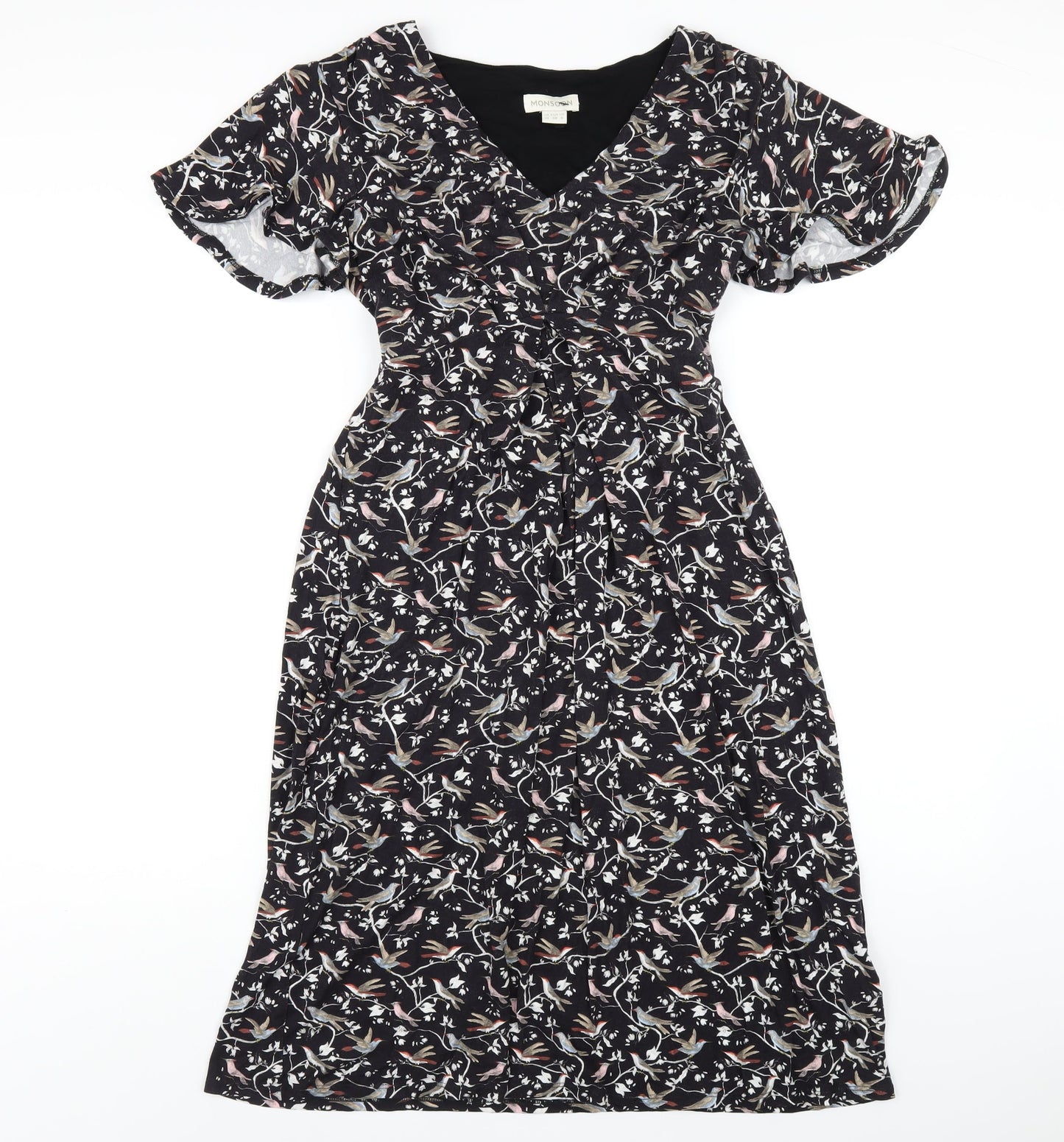 Monsoon Womens Black Geometric Viscose A-Line Size 10 V-Neck Pullover