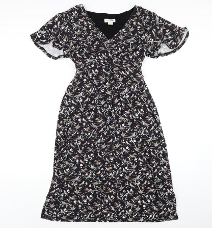 Monsoon Womens Black Geometric Viscose A-Line Size 10 V-Neck Pullover