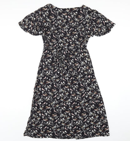 Monsoon Womens Black Geometric Viscose A-Line Size 10 V-Neck Pullover