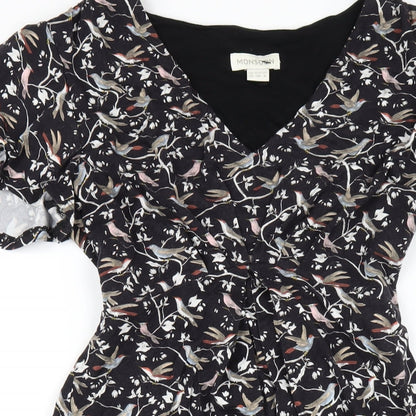 Monsoon Womens Black Geometric Viscose A-Line Size 10 V-Neck Pullover