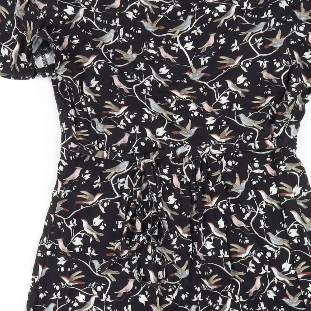 Monsoon Womens Black Geometric Viscose A-Line Size 10 V-Neck Pullover