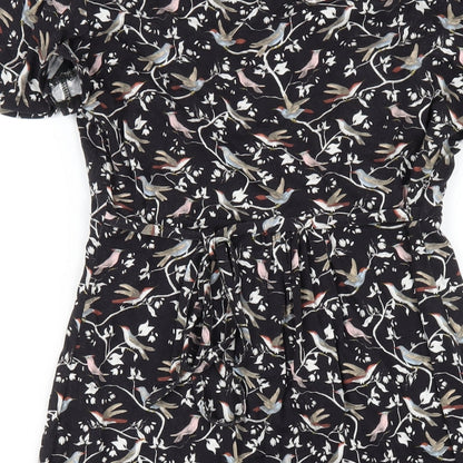 Monsoon Womens Black Geometric Viscose A-Line Size 10 V-Neck Pullover