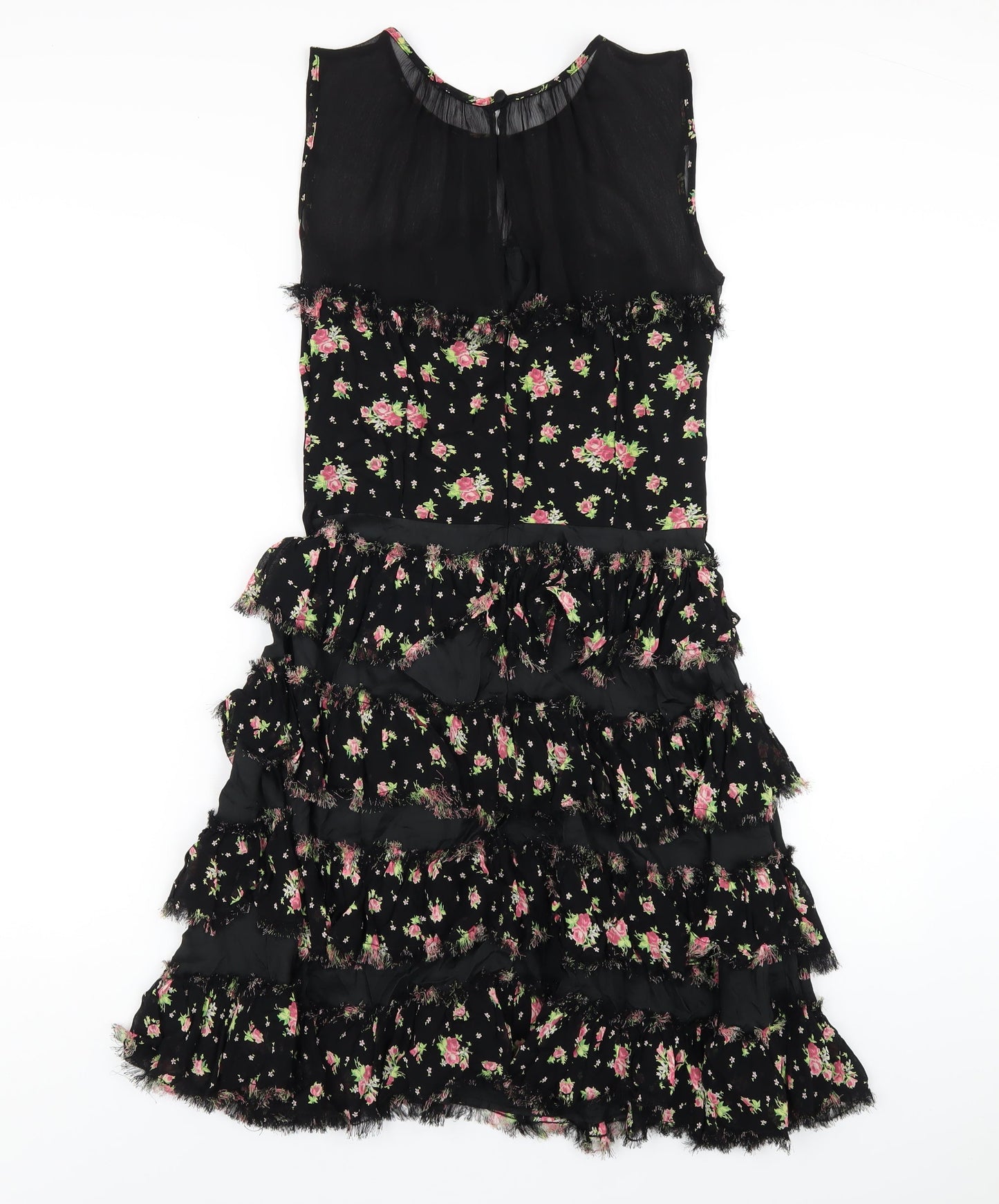 Topshop Womens Black Floral Viscose A-Line Size 10 Round Neck Zip