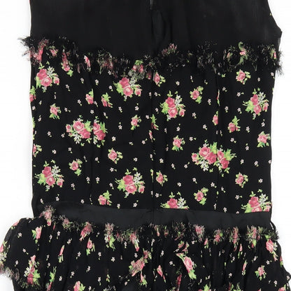 Topshop Womens Black Floral Viscose A-Line Size 10 Round Neck Zip