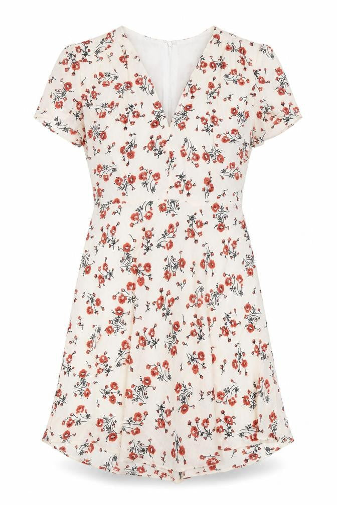 Glamorous Womens Ivory Floral Polyester A-Line Size S V-Neck Zip