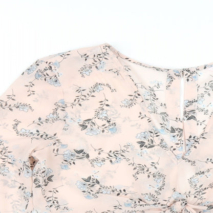 Miss Selfridge Womens Pink Floral Polyester Basic Blouse Size 6 V-Neck