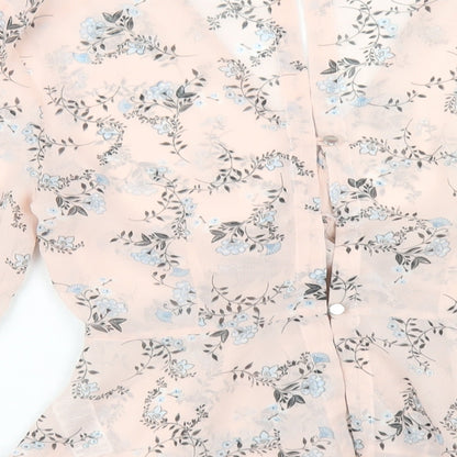 Miss Selfridge Womens Pink Floral Polyester Basic Blouse Size 6 V-Neck