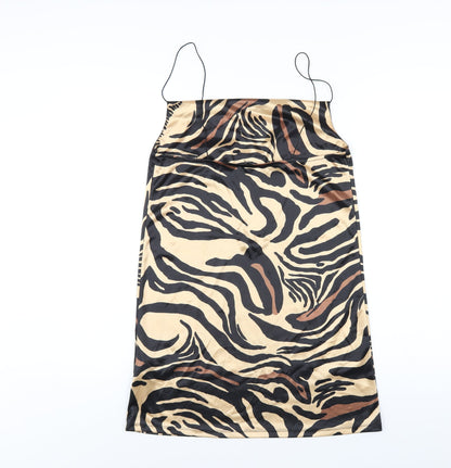 Zara Womens Beige Animal Print Polyester Slip Dress Size S Cowl Neck Pullover