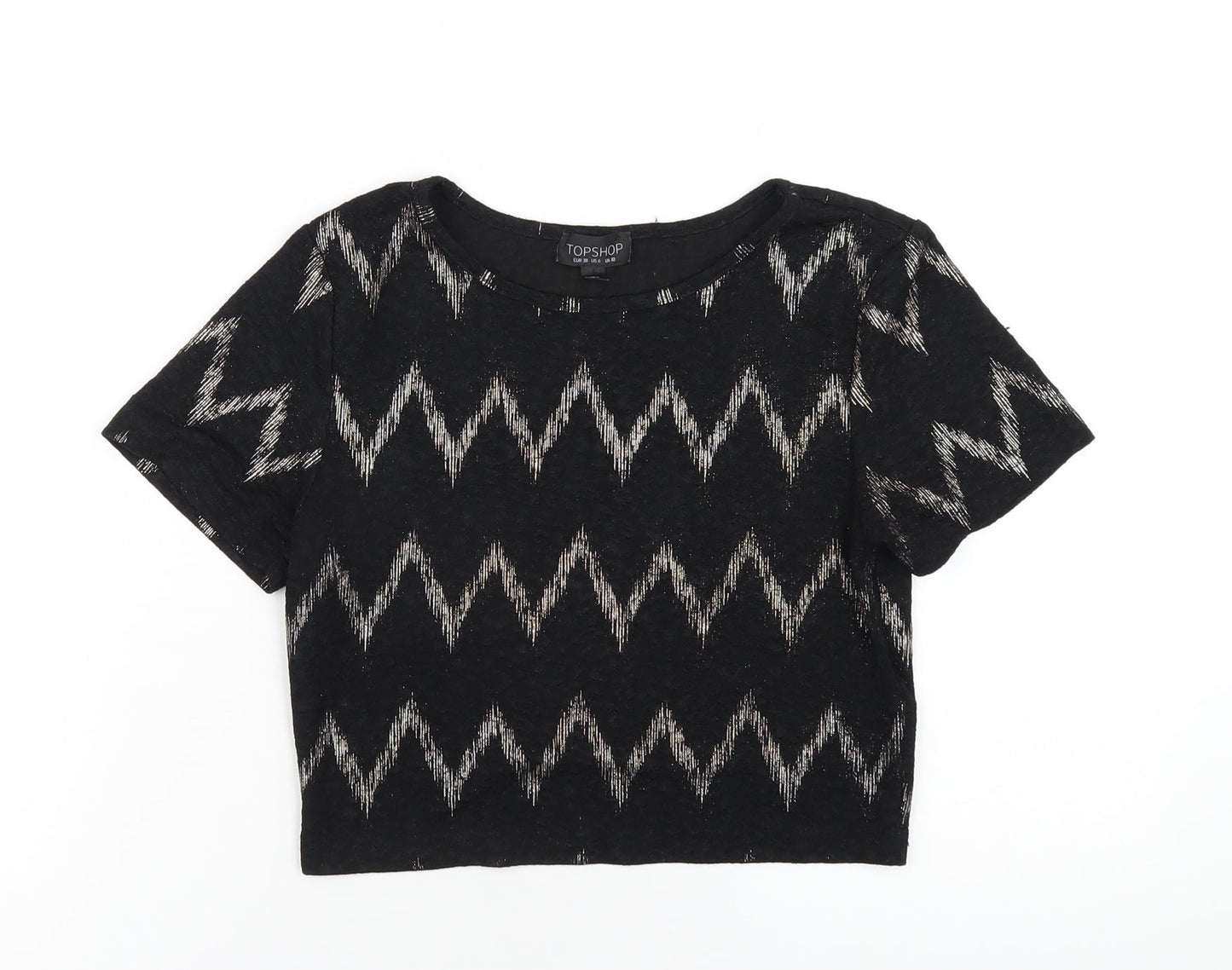 Womens UK Size 10 Topshop Black Cropped T-Shirt