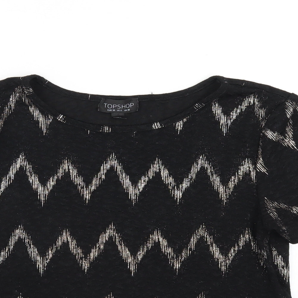 Womens UK Size 10 Topshop Black Cropped T-Shirt