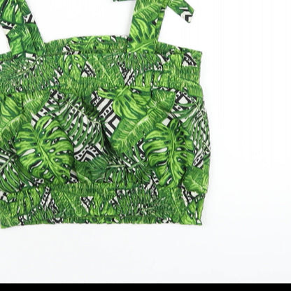 M&Co Girls Green Geometric Polyester Basic Tank Size 9 Years Square Neck Pullover