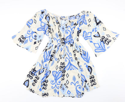 Oasis Womens Multicoloured Geometric Viscose A-Line Size 6 V-Neck Pullover