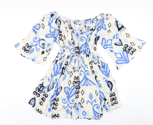 Oasis Womens Multicoloured Geometric Viscose A-Line Size 6 V-Neck Pullover