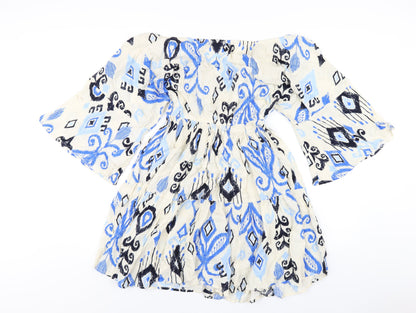 Oasis Womens Multicoloured Geometric Viscose A-Line Size 6 V-Neck Pullover