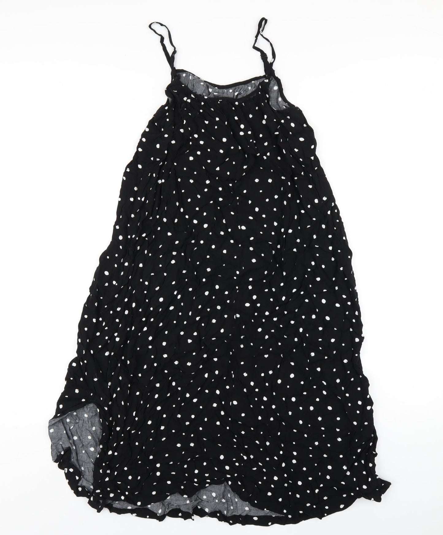 Marks and Spencer Womens Black Polka Dot Viscose A-Line Size 8 Round Neck Pullover