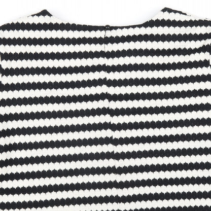 Anthology Womens Black Striped Cotton Basic T-Shirt Size 14 Round Neck - Beaded Neckline