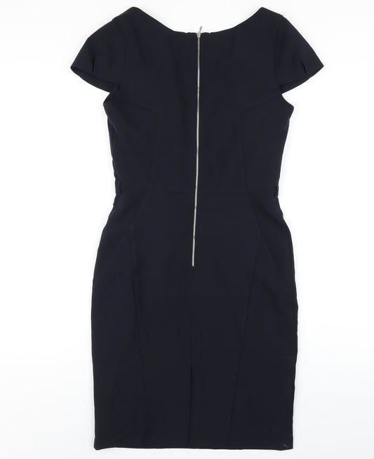Dunnes Stores Womens Blue Polyester Pencil Dress Size 8 Scoop Neck Zip