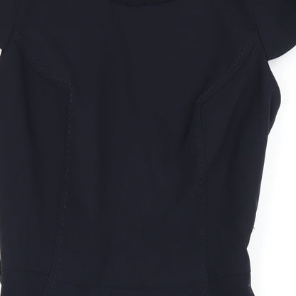 Dunnes Stores Womens Blue Polyester Pencil Dress Size 8 Scoop Neck Zip